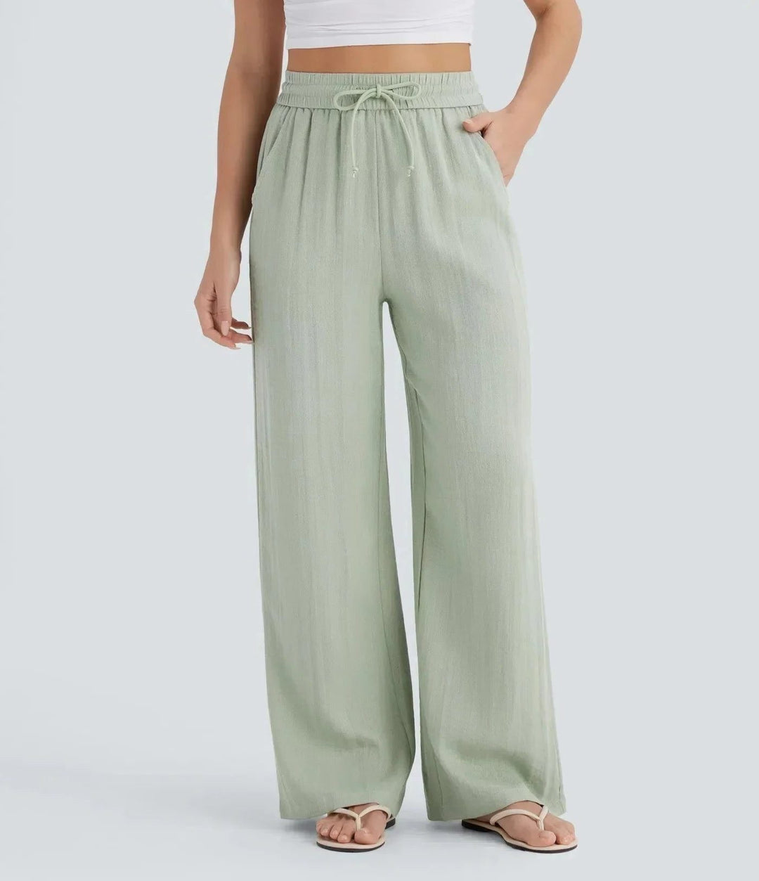 High-Rise Wide Leg Linen Pants for Women