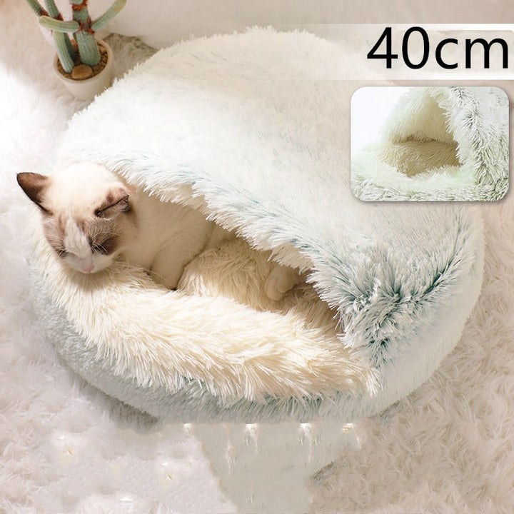 Hooded Cat Bed with Cave Design and Plush Donut Shape Enclosed Cozy Pet with Cushioned Rim