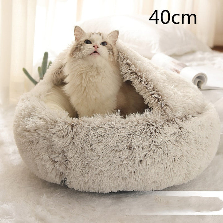 Hooded Cat Bed with Cave Design and Plush Donut Shape Enclosed Cozy Pet with Cushioned Rim