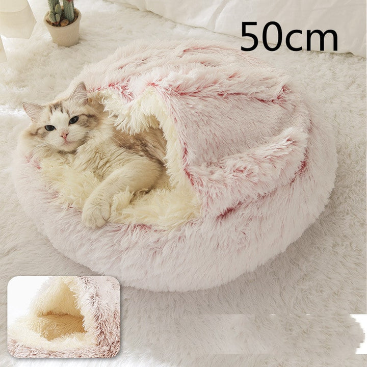 Hooded Cat Bed with Cave Design and Plush Donut Shape Enclosed Cozy Pet with Cushioned Rim