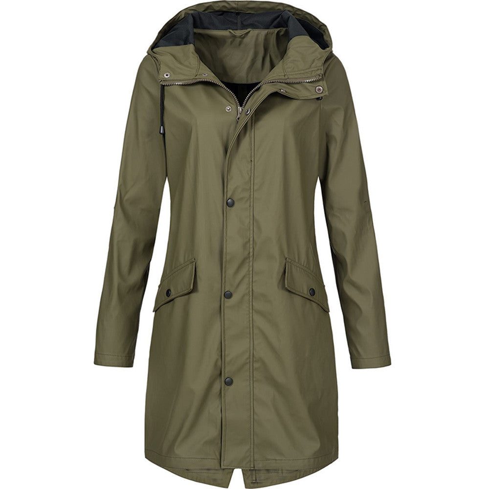 Hooded Long Raincoat with A-Line Fit for Women