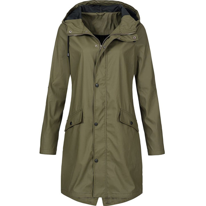 Hooded Long Raincoat with A-Line Fit for Women