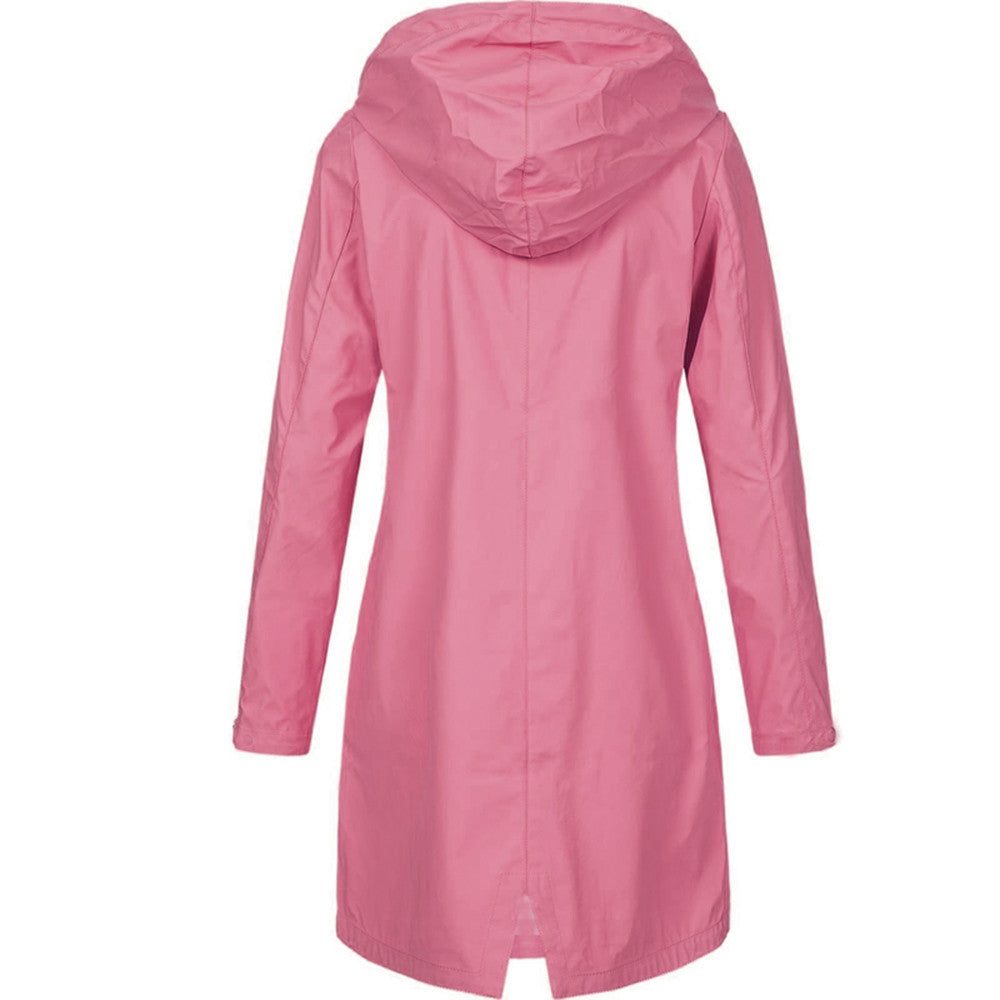 Hooded Long Raincoat with A-Line Fit for Women
