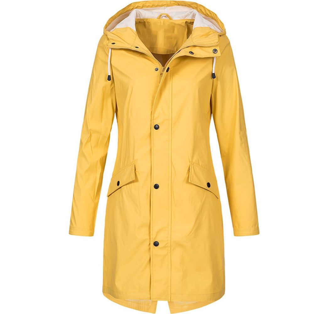Hooded Long Raincoat with A-Line Fit for Women