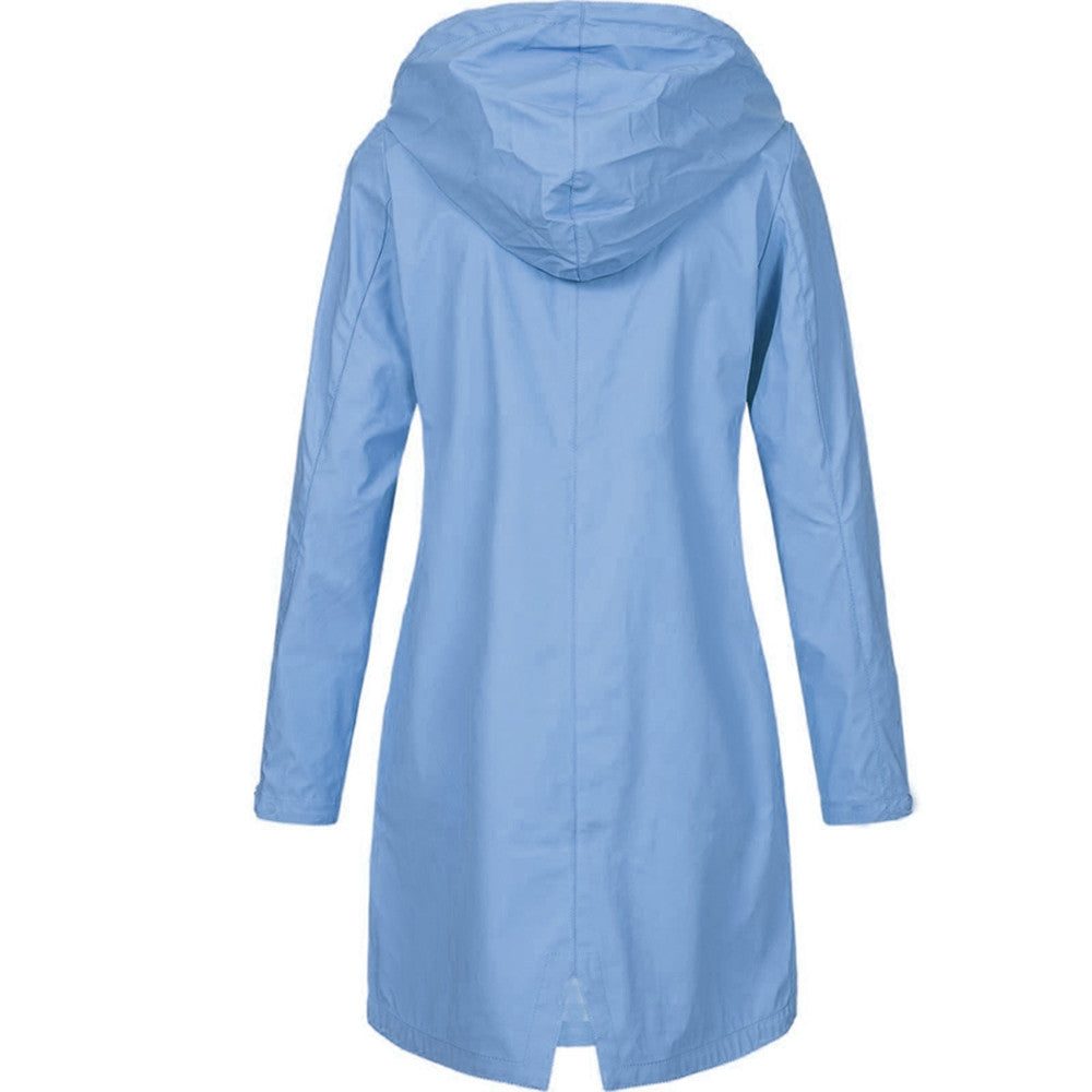 Hooded Long Raincoat with A-Line Fit for Women