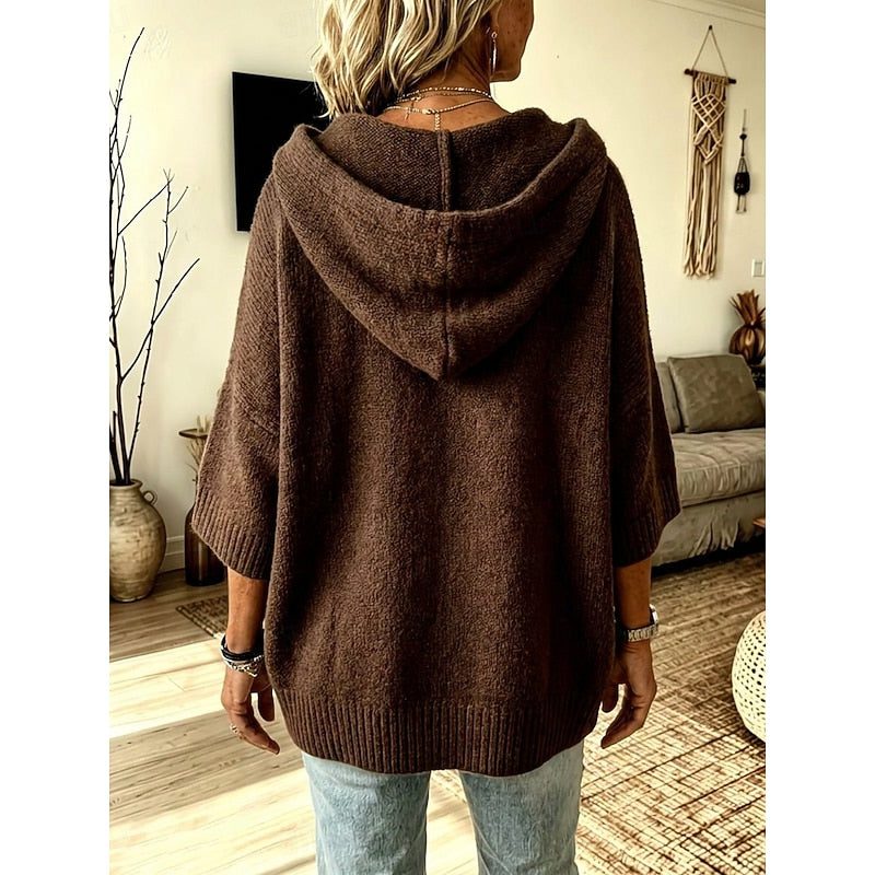 Knit Hooded Cardigan with Open-Front for Women