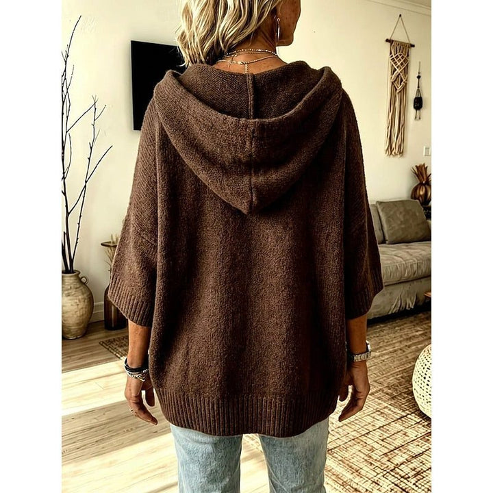 Knit Hooded Cardigan with Open-Front for Women