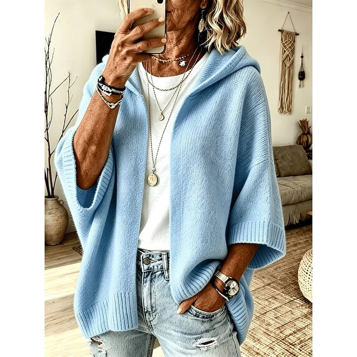 Knit Hooded Cardigan with Open-Front for Women