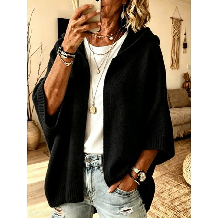 Knit Hooded Cardigan with Open-Front for Women