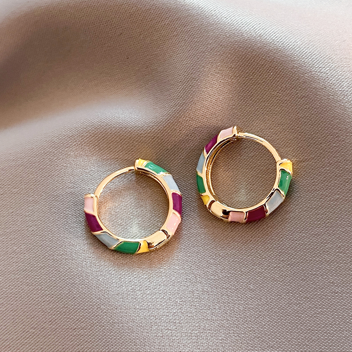 Elegant Gold Earrings with Colorful Enamel Accents