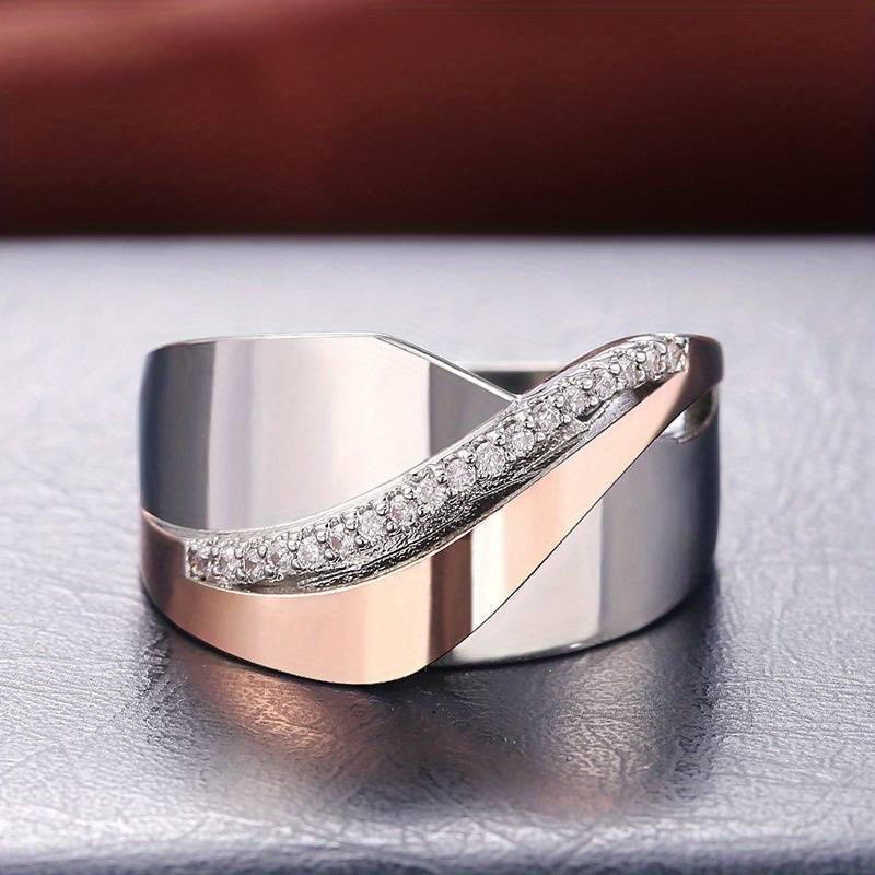 Vintage rose gold and silver ring with cubic zirconia