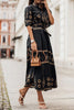 Sarah | Women's Boho Printed Belted Long Sleeve Midi Dress
