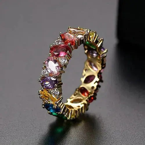 Classic ring with multicolour cubic zirconia