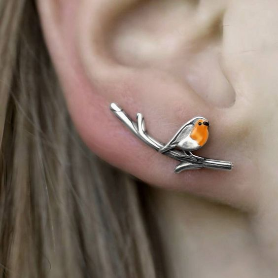 Vintage Birdie Silver Earrings.