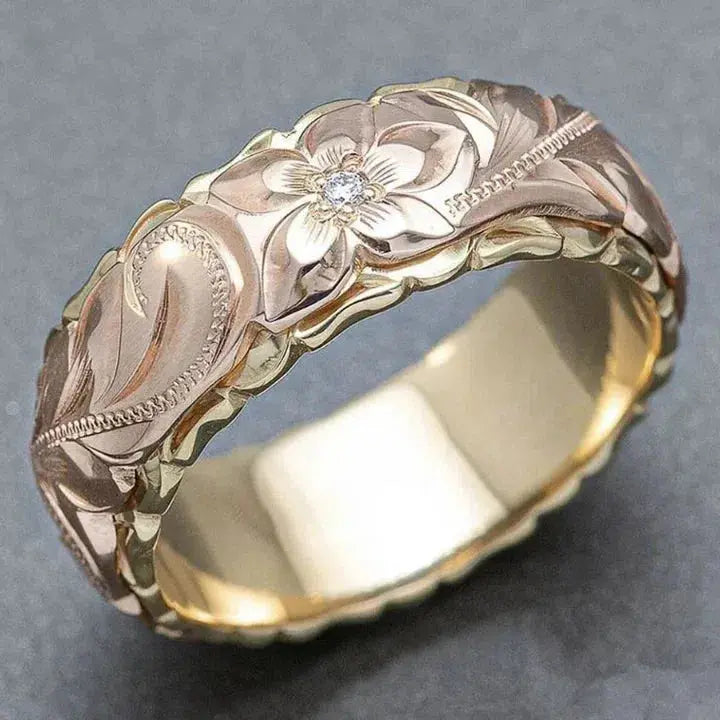 Romantic Gold Ring with Rose Flower Design