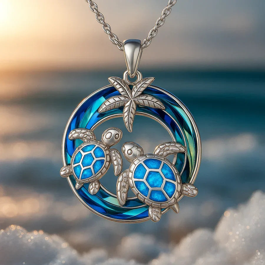 Soft white gold turtle necklace