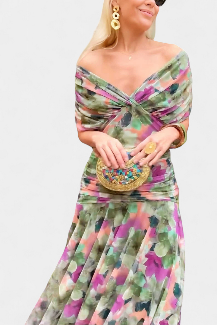 Long, elegant, flowing women's dress – V-neckline, refined design