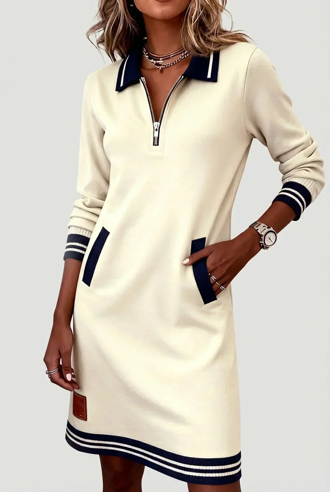 Cotton-Linen Dress with Front Zip