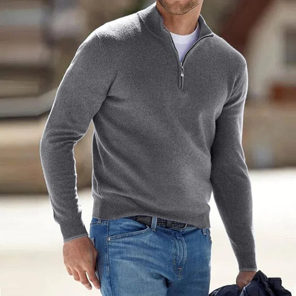 Men's fine wool Zipper Basic Sweater