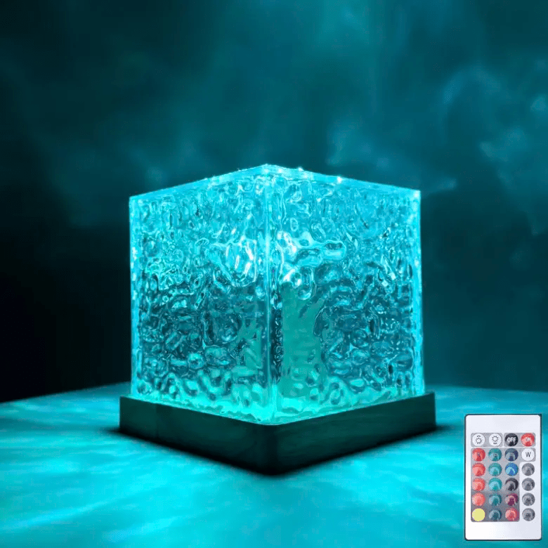 Wave Cube LED Table Lamp with Flowing Colored Light Waves