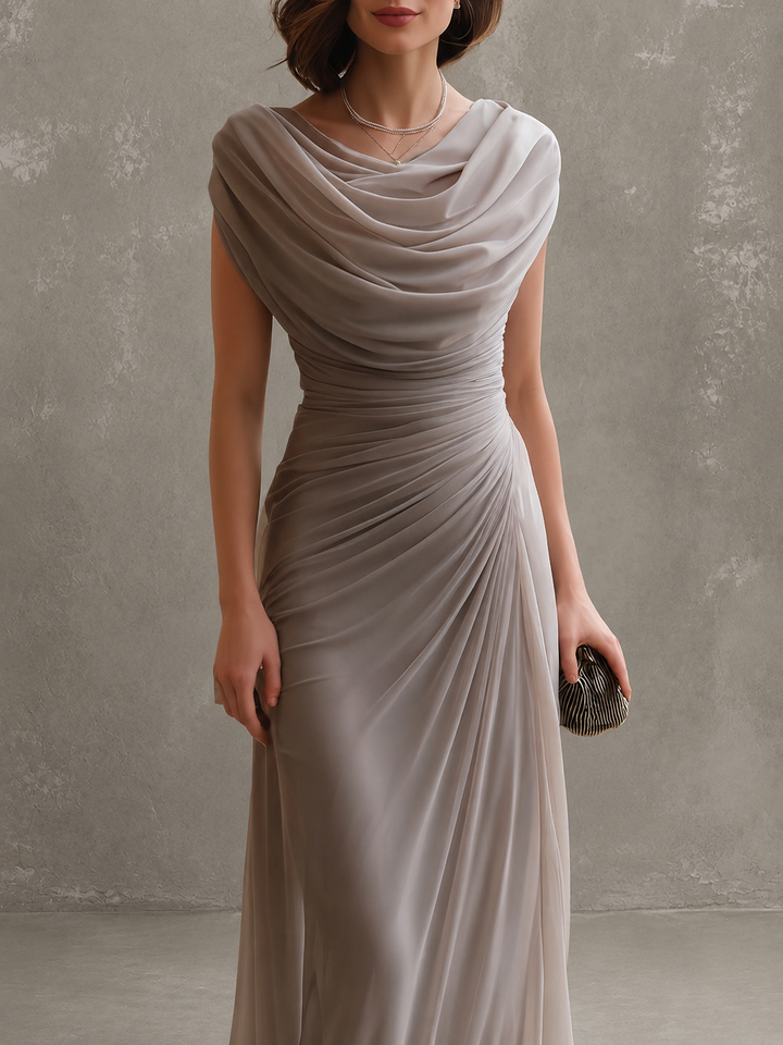 Elegant Draped Maxi Dress – Sleeveless Formal Evening Dress