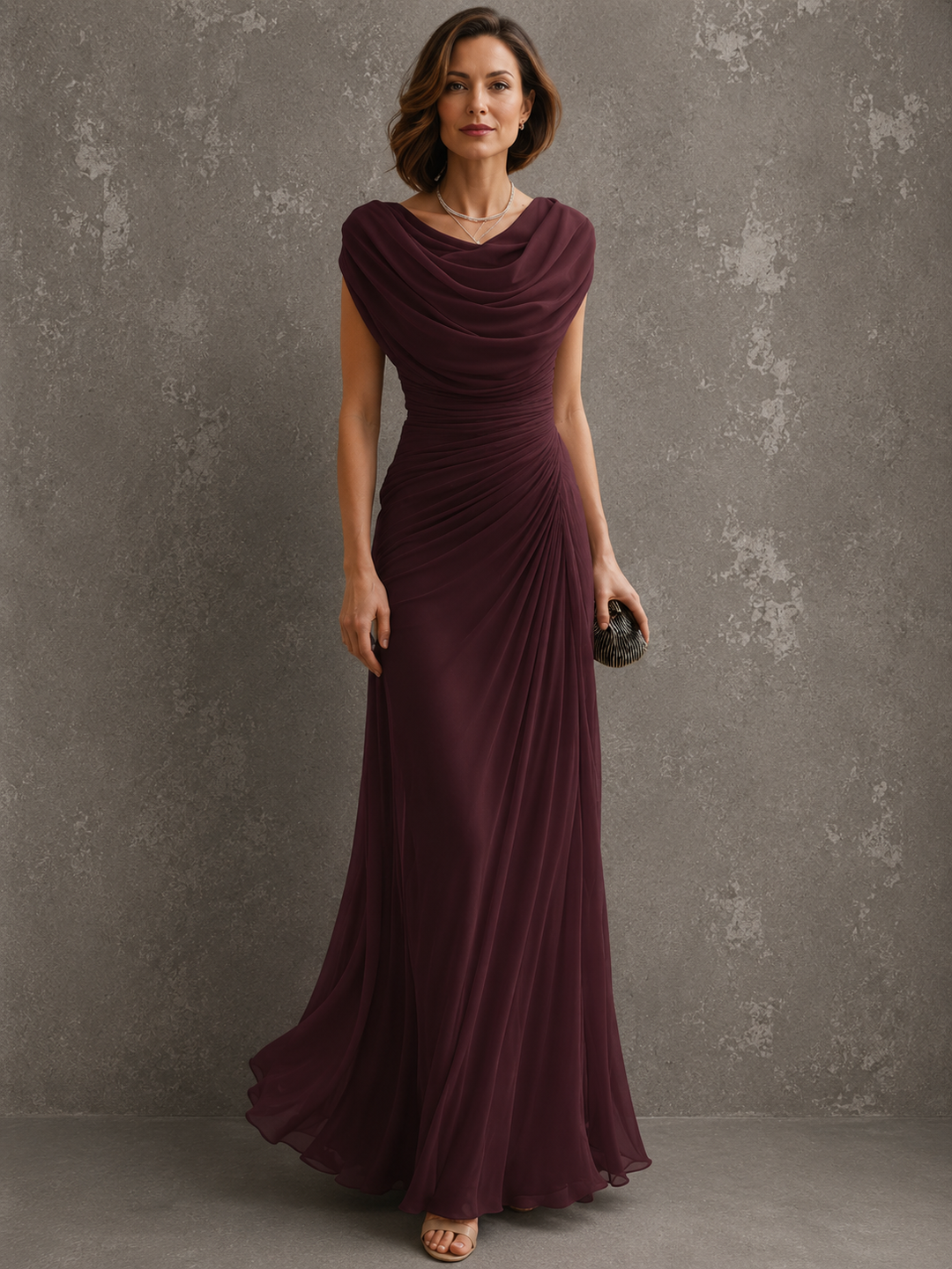 Elegant Draped Maxi Dress – Sleeveless Formal Evening Dress