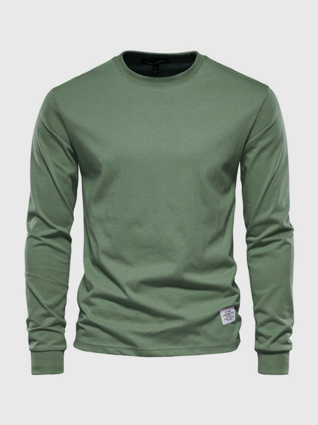 Men's Cotton Long-Sleeved Shirt with Round Neck