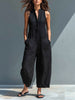 Chloe | Jumpsuit Linen Blend Stand Collar Button-Up Sleeveless
