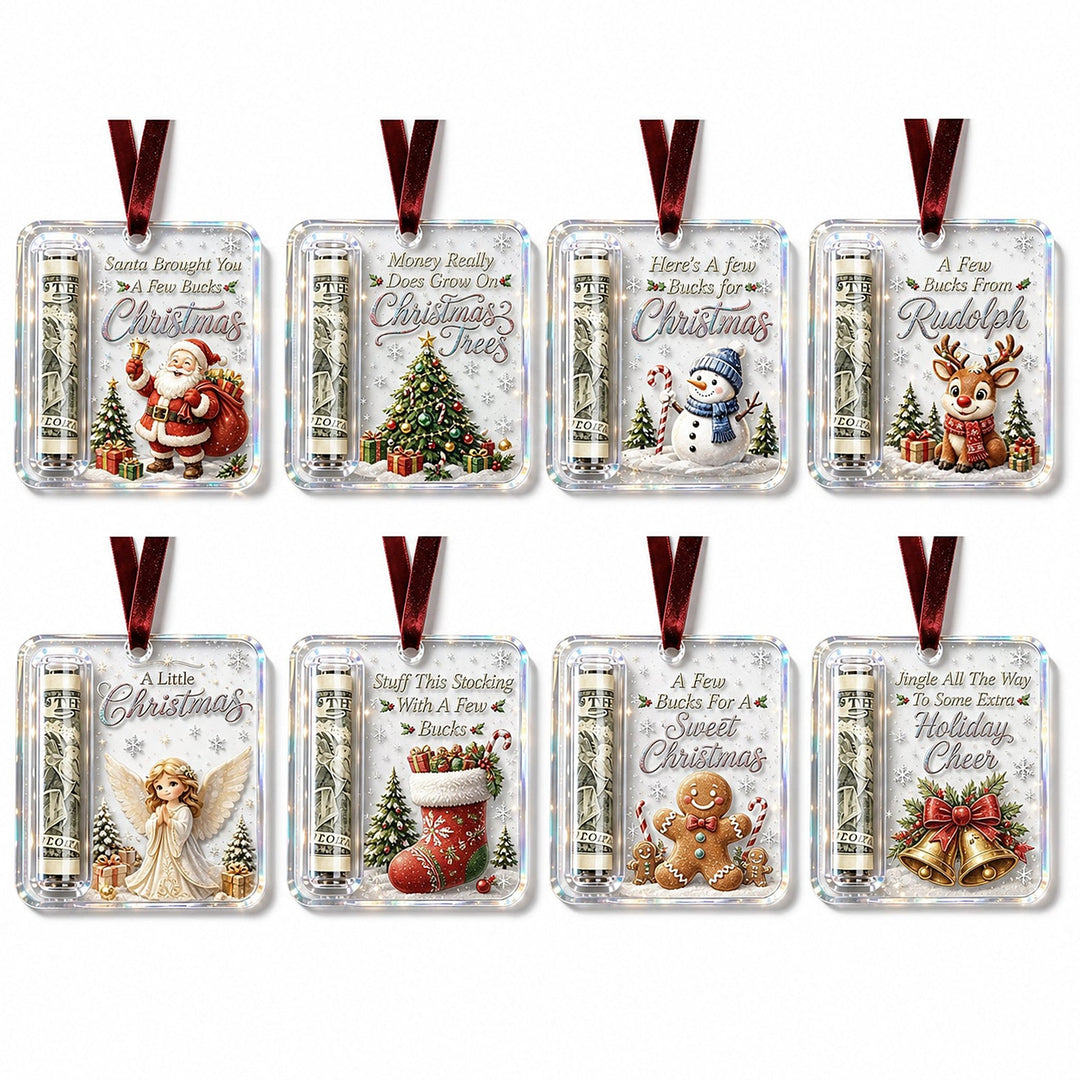 Christmas Ornament Money Holder - Clear Acrylic Hanger for Rolled Banknotes