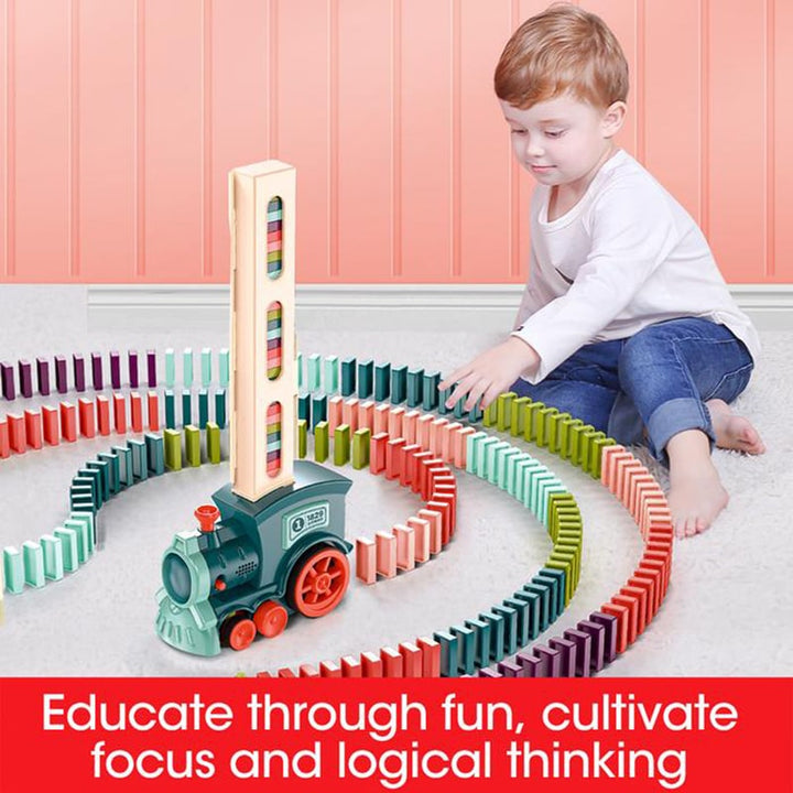 Kids' Domino Train Toy Game with Automatic Dispenser Electric Steam Locomotive Mexican Dominoes Set
