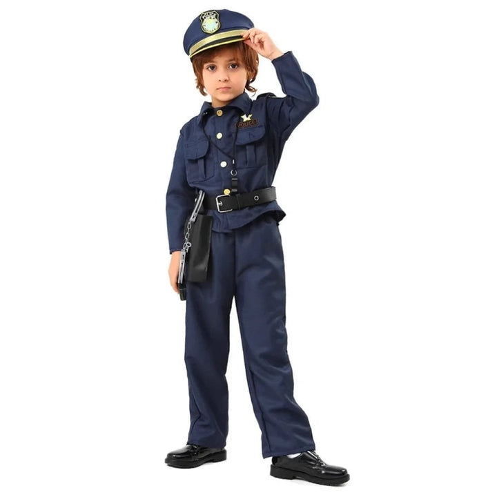 Kids' Halloween Police Officer Cop Costume for Children with Hat Accessories and Toy Handcuffs