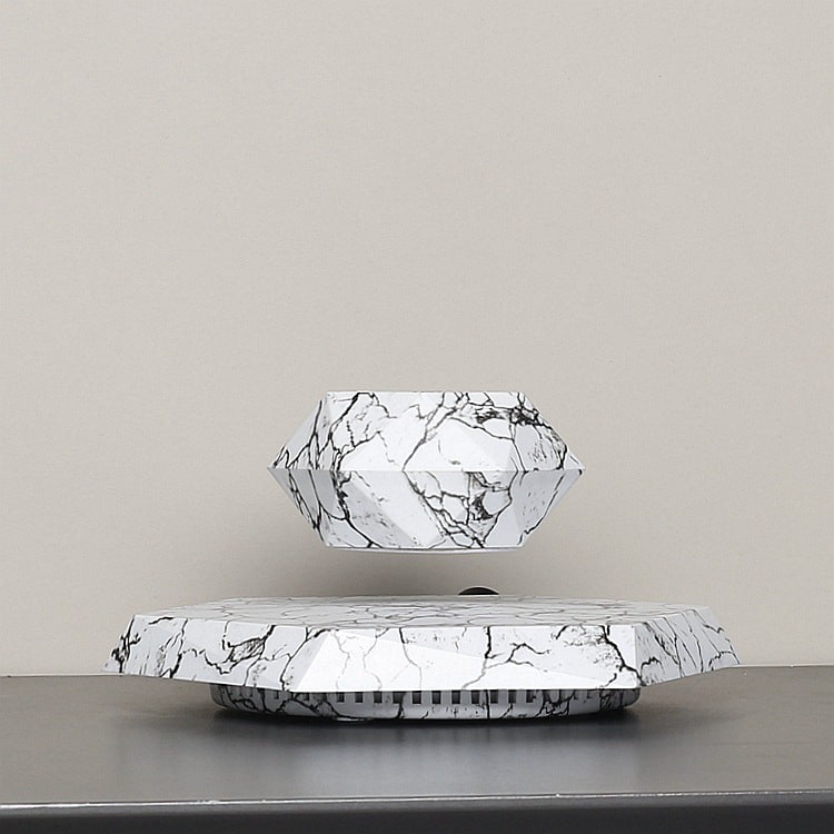 Levitating Plant Pot with Floating Marble Base and 360-Degree Rotation for Indoor Ceramic