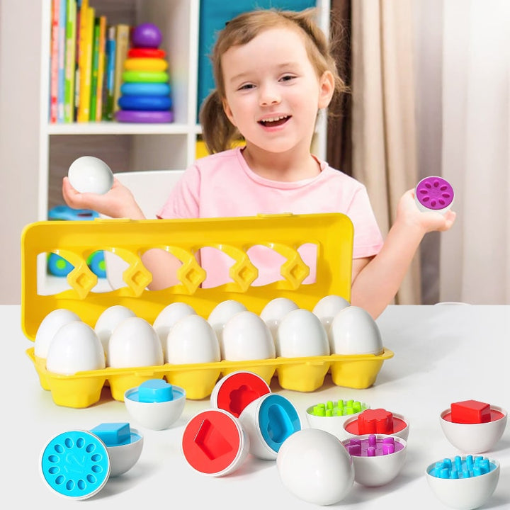Kids' Matching Eggs Toy with Fine Motor Skills Development Shape Sorting and Carton Storage for Toddlers