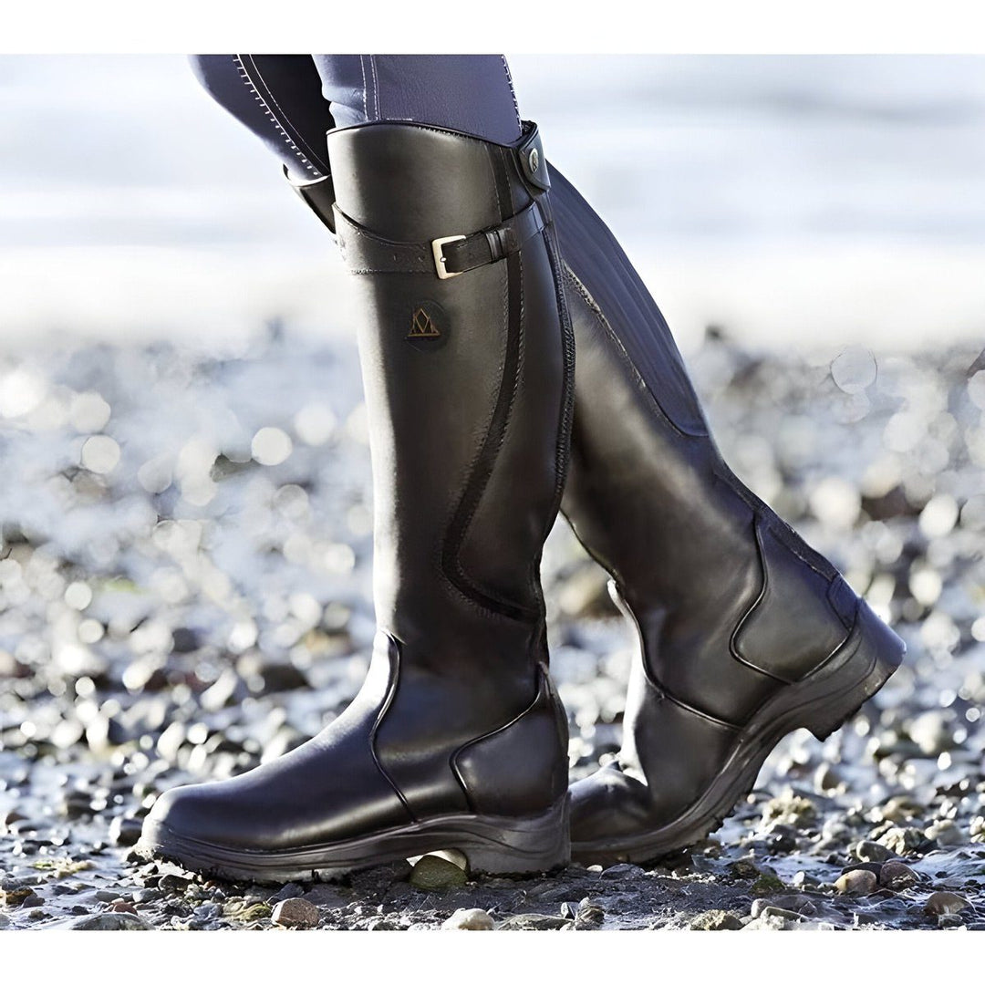 Leather Knee High Riding Boots with Buckle Strap for Women