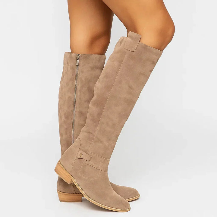 Knee-High Suede Boots With Block Heel
