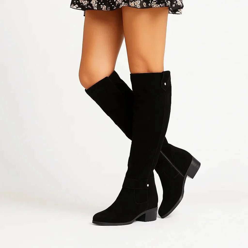 Knee-High Suede Boots With Block Heel