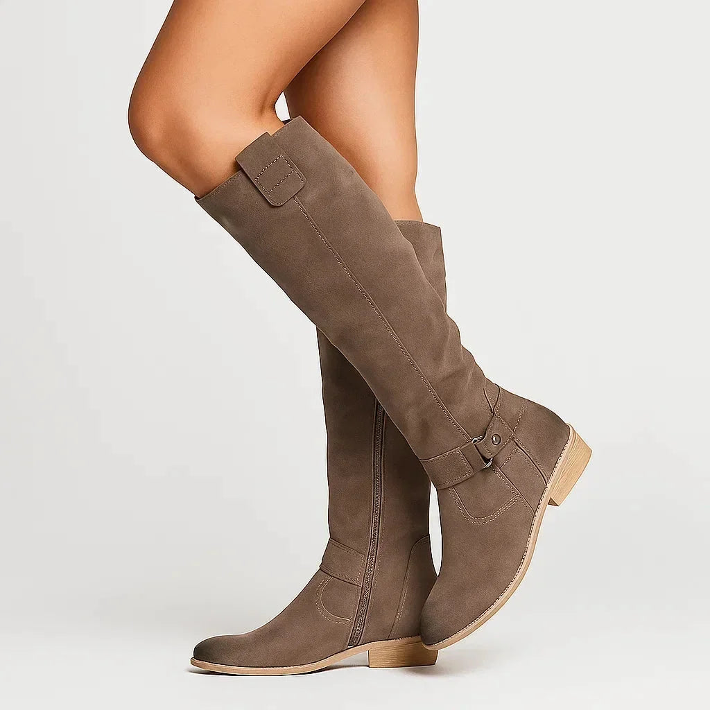 Knee-High Suede Boots With Block Heel