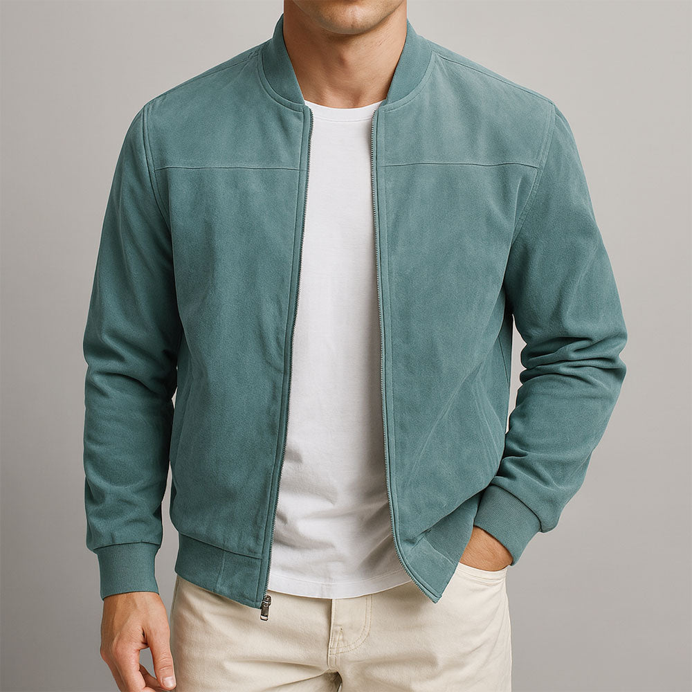 Men's Faux Suede Lightweight Jacket with Structured Shoulders