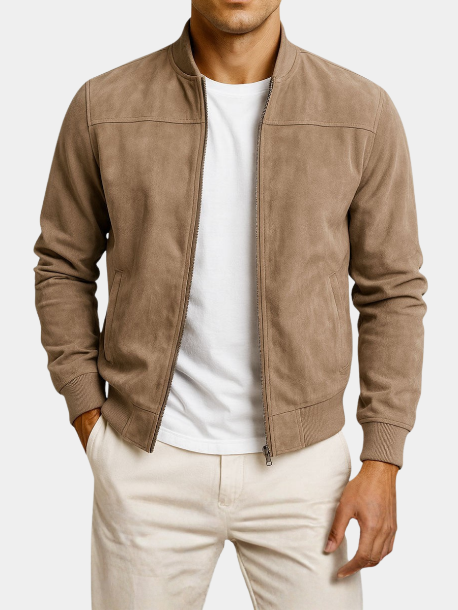 Men's Faux Suede Lightweight Jacket with Structured Shoulders