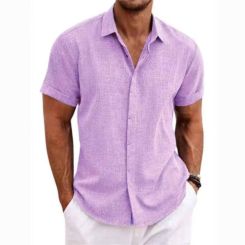 Men's Short-Sleeve Linen Shirt with Textured Surface