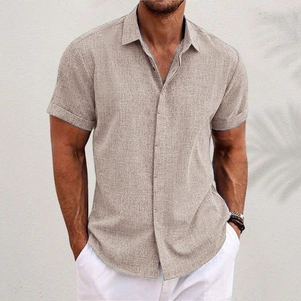 Men's Short-Sleeve Linen Shirt with Textured Surface