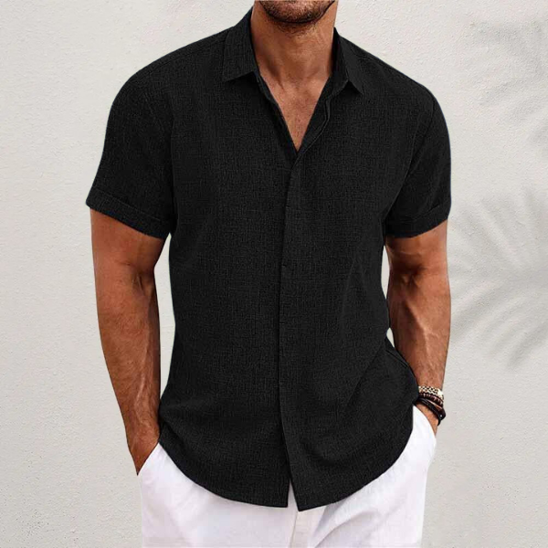 Men's Short-Sleeve Linen Shirt with Textured Surface