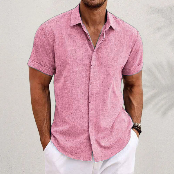 Men's Short-Sleeve Linen Shirt with Textured Surface