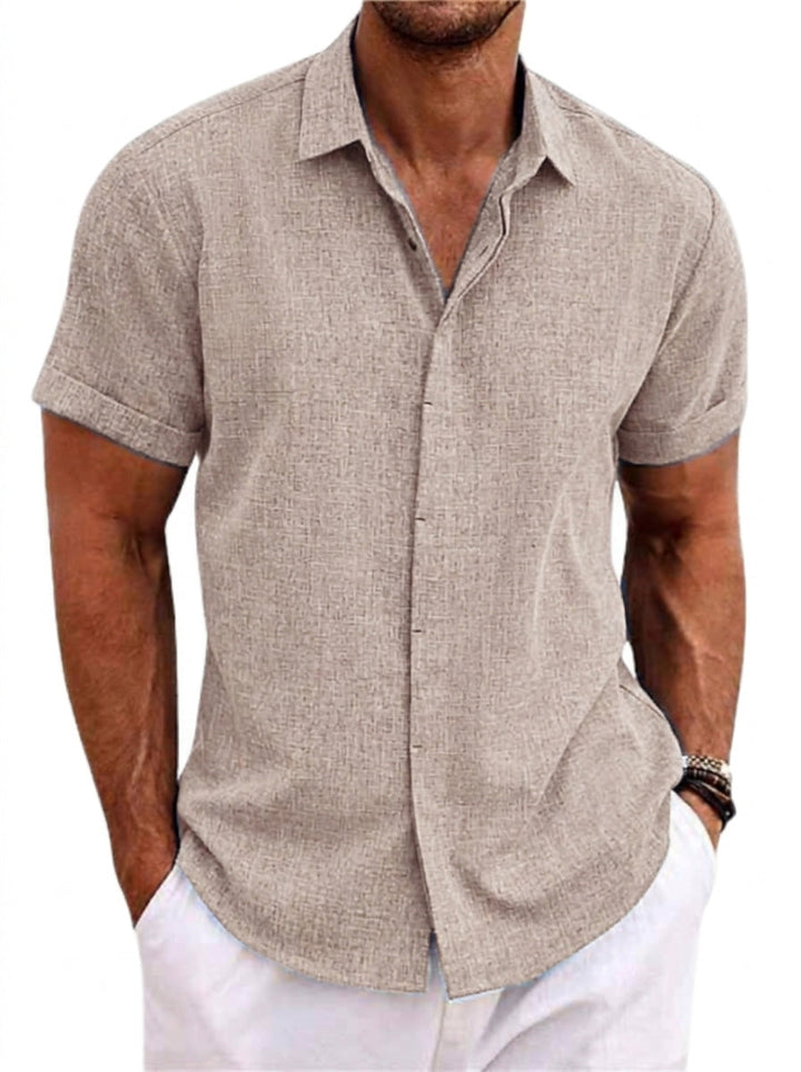 Men's Short-Sleeve Linen Shirt with Textured Surface
