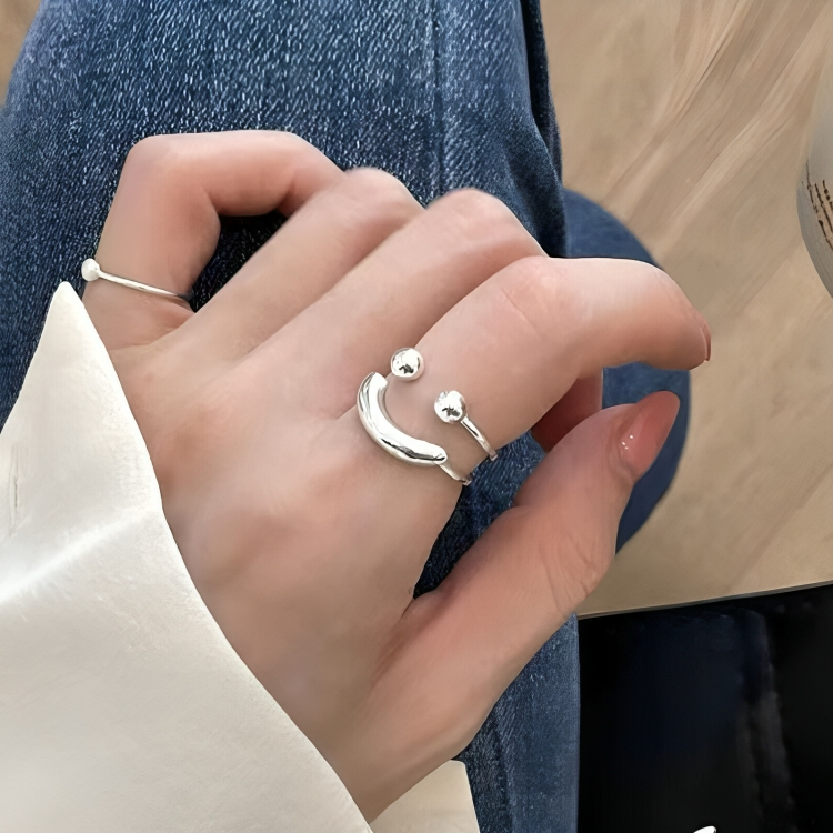 Smiley adjustable ring - minimalist, stackable statement ring