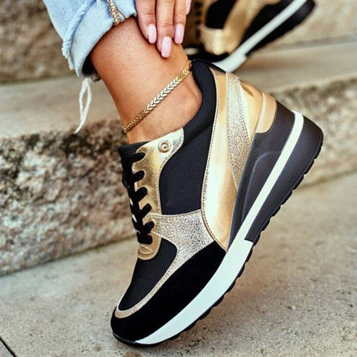 Colorblock Sneakers with Lace-Up Closure for Women