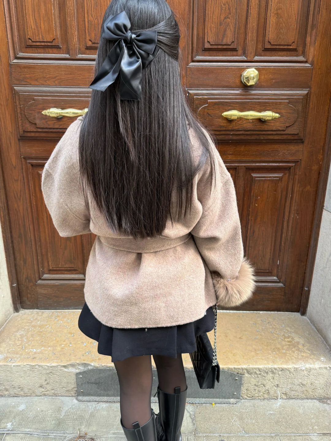 Belted Faux Fur-Trim Winter Coat