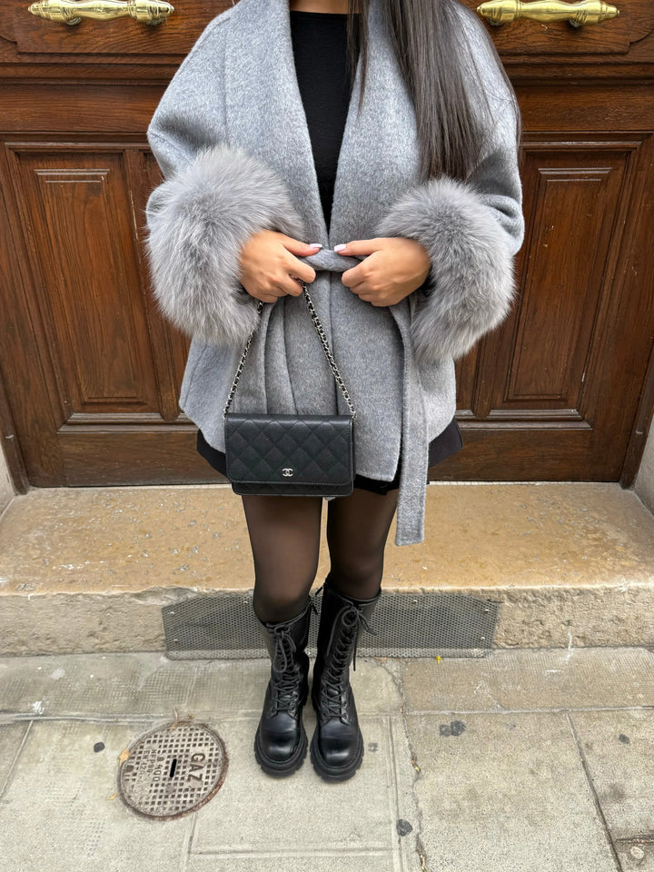 Belted Faux Fur-Trim Winter Coat