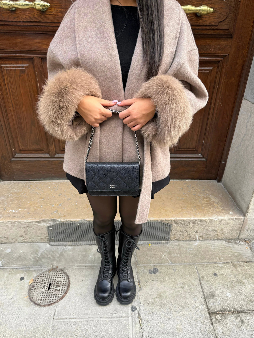 Belted Faux Fur-Trim Winter Coat