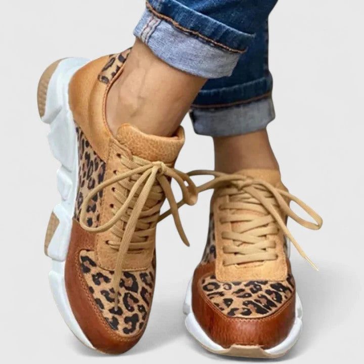 Leopard Print Chunky Lace-Up Sneakers for Women